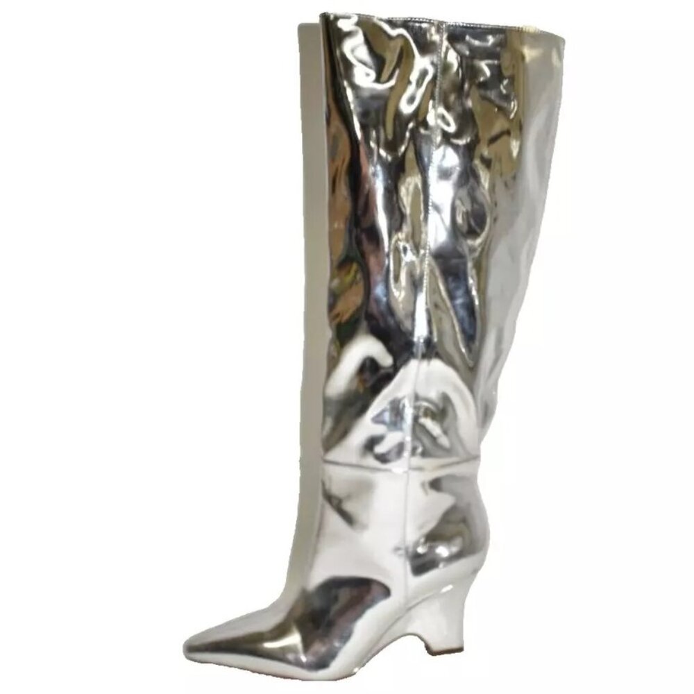New! Sam Edelman Vance Knee High Boot Silver Suede Size 8.5 DD444 Pointy Toe - Picture 3 of 6